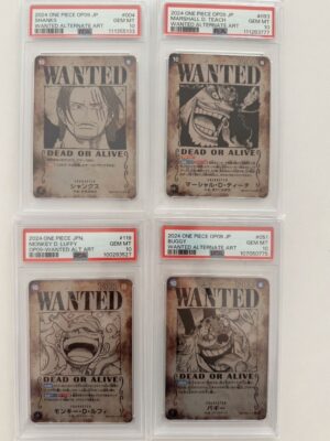 ET COMPLETO 4 Imperatori WANTED - One Piece OP09 JP - PSA 10 GEM MT - Shanks Luffy Teach Buggy